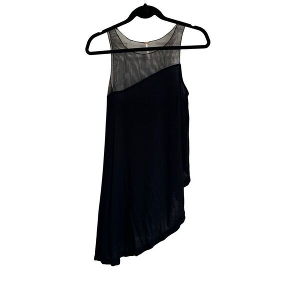 Free People Top Womens Small Black Asymmetrical Mesh Overlay Tank Top Boho - Picture 1 of 9